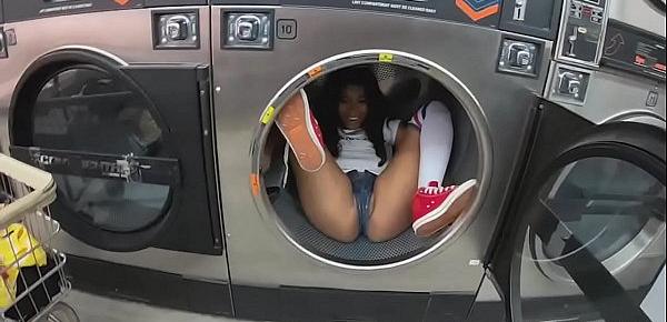  Laundromat quickie with curvy black stranger